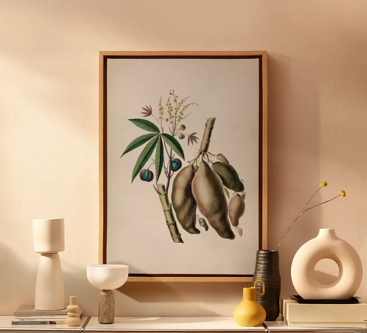 Vintage Denisse 8 Jatropha Manihot tela con Cornice a cassetta da Vintage Print Collection