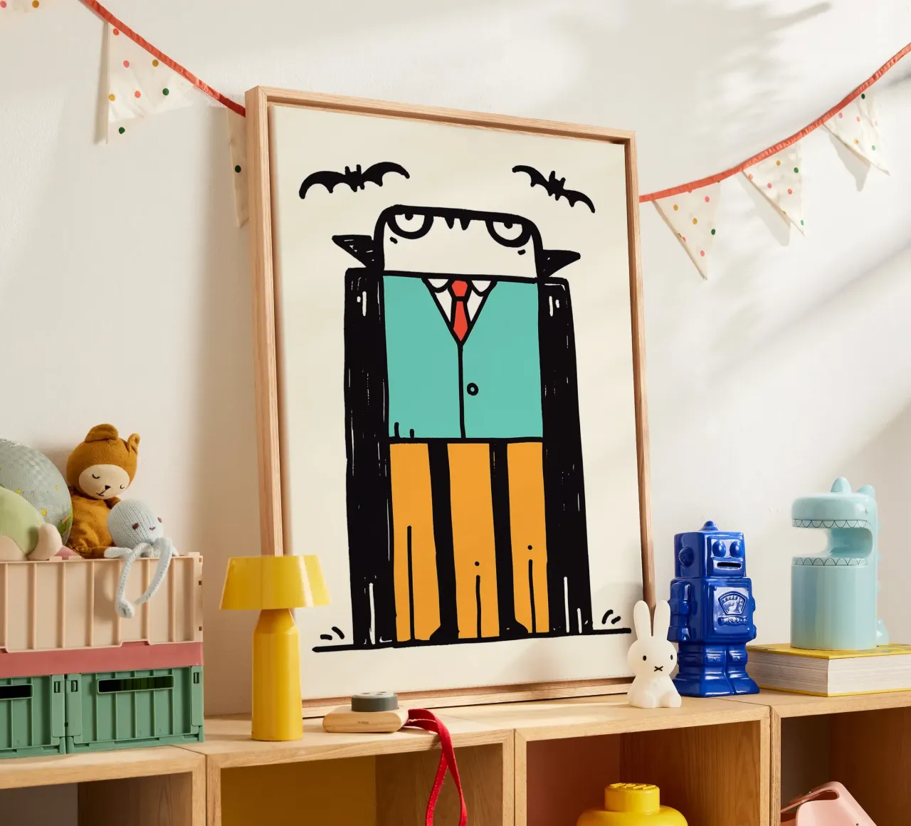 Cartoon Vampire with Bats canvas with Floater frame by Sabine Klein