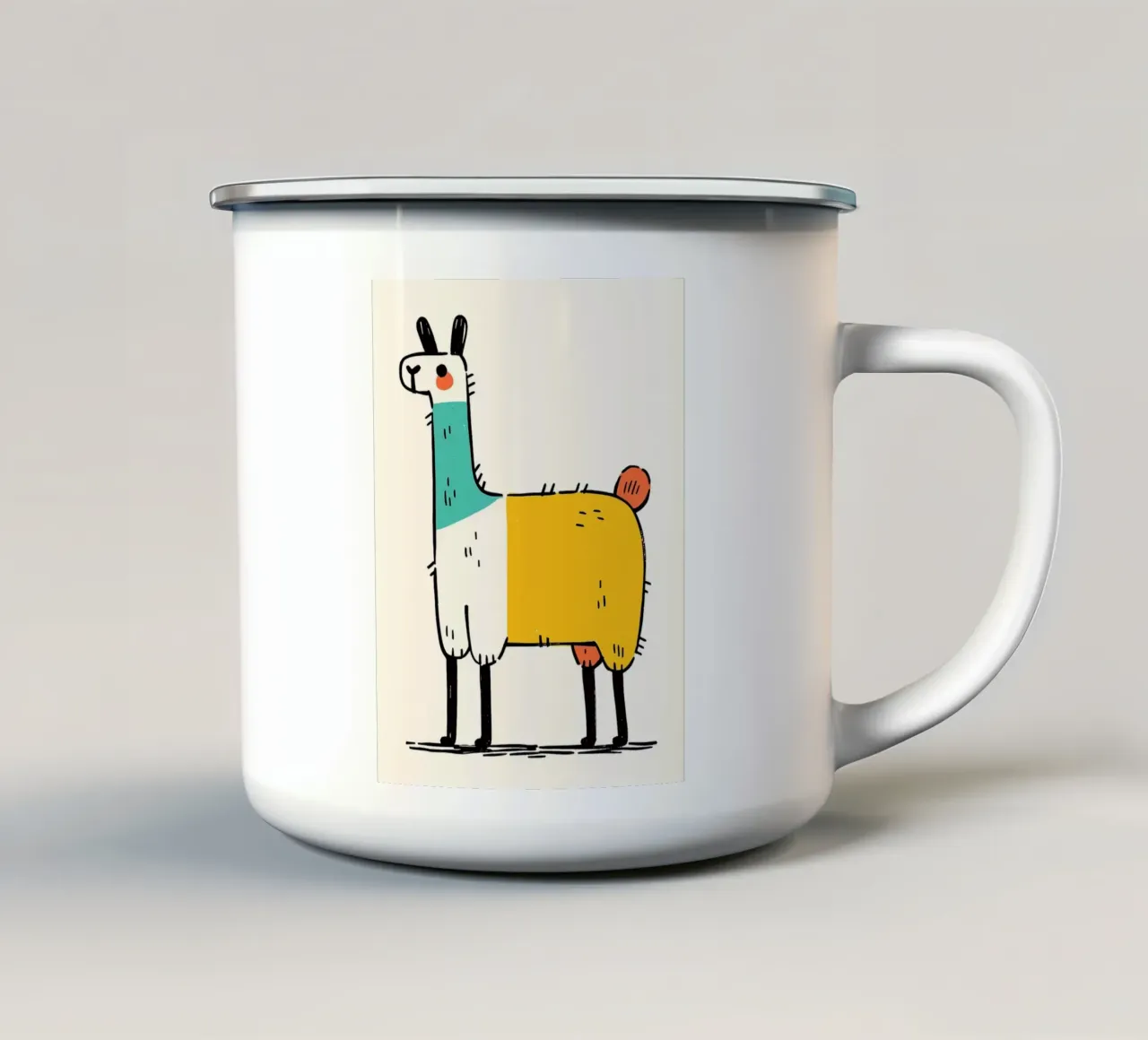 Illustrazione di un lama a cartoni animati tazza in smalto da Sabine Klein