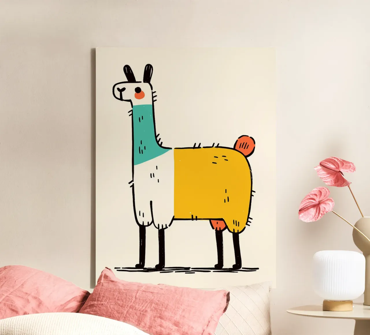 Ilustración de una llama de dibujos animados lienzo con Marco flotante de Sabine Klein