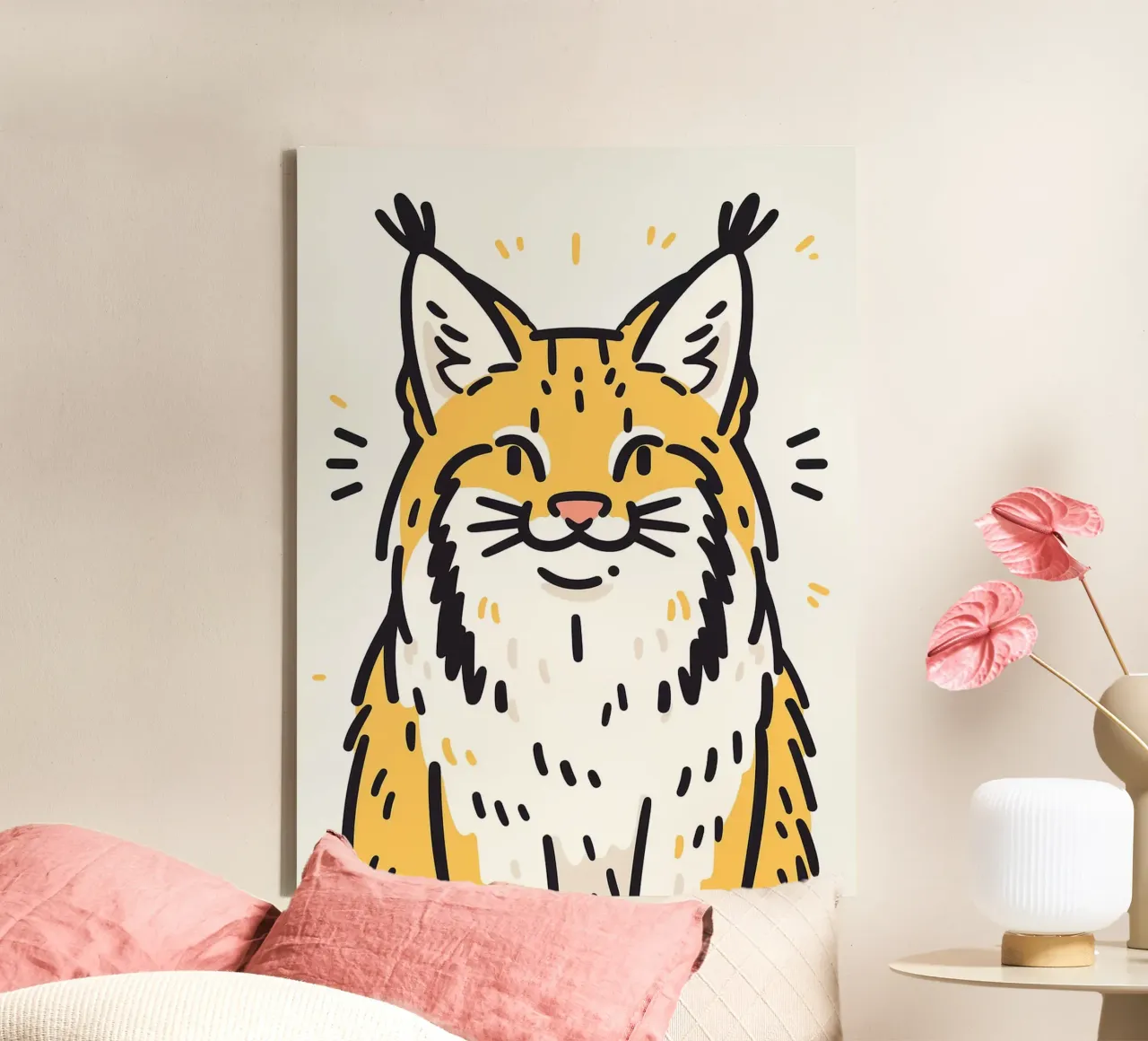 Smiling Lynx Illustration canvas with Floater frame by Sabine Klein