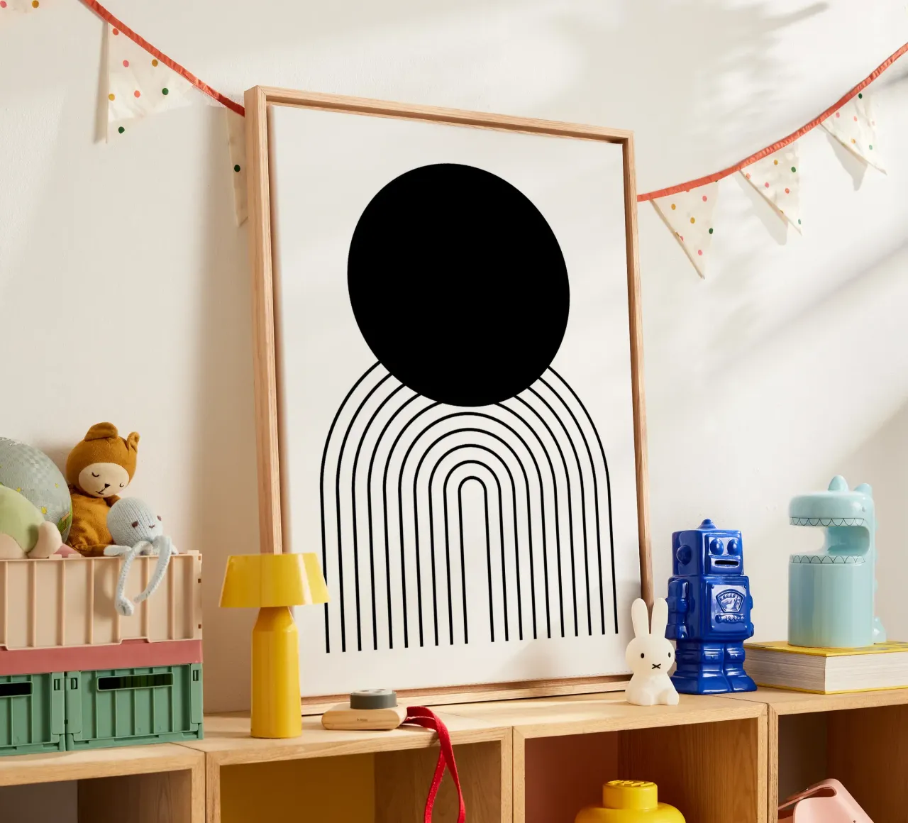 Zwarte cirkel en bogen minimalistische kunst canvas met Baklijst van Sabine Klein