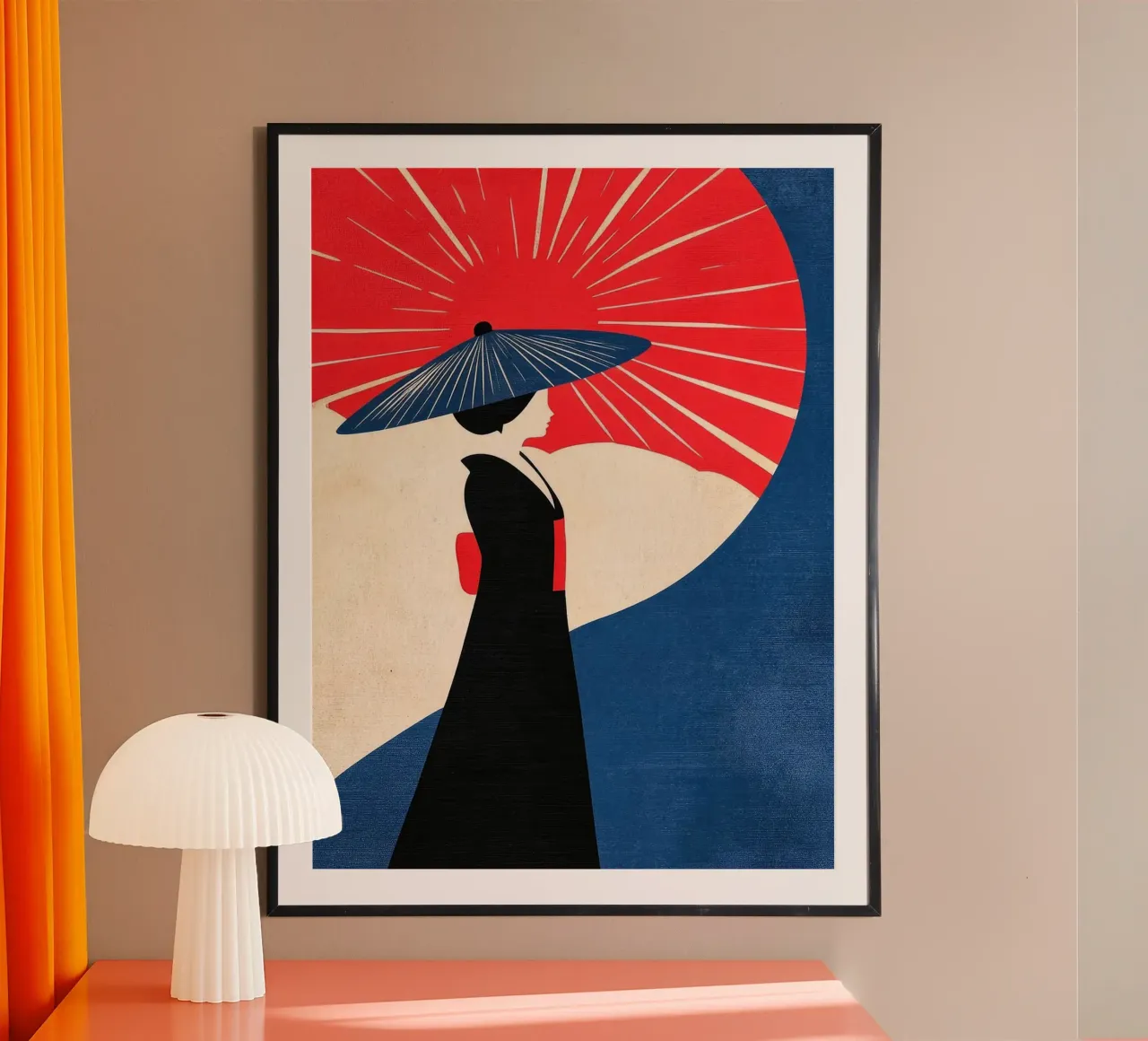 Donna giapponese in kimono poster con telaio in plastica da Sabine Klein