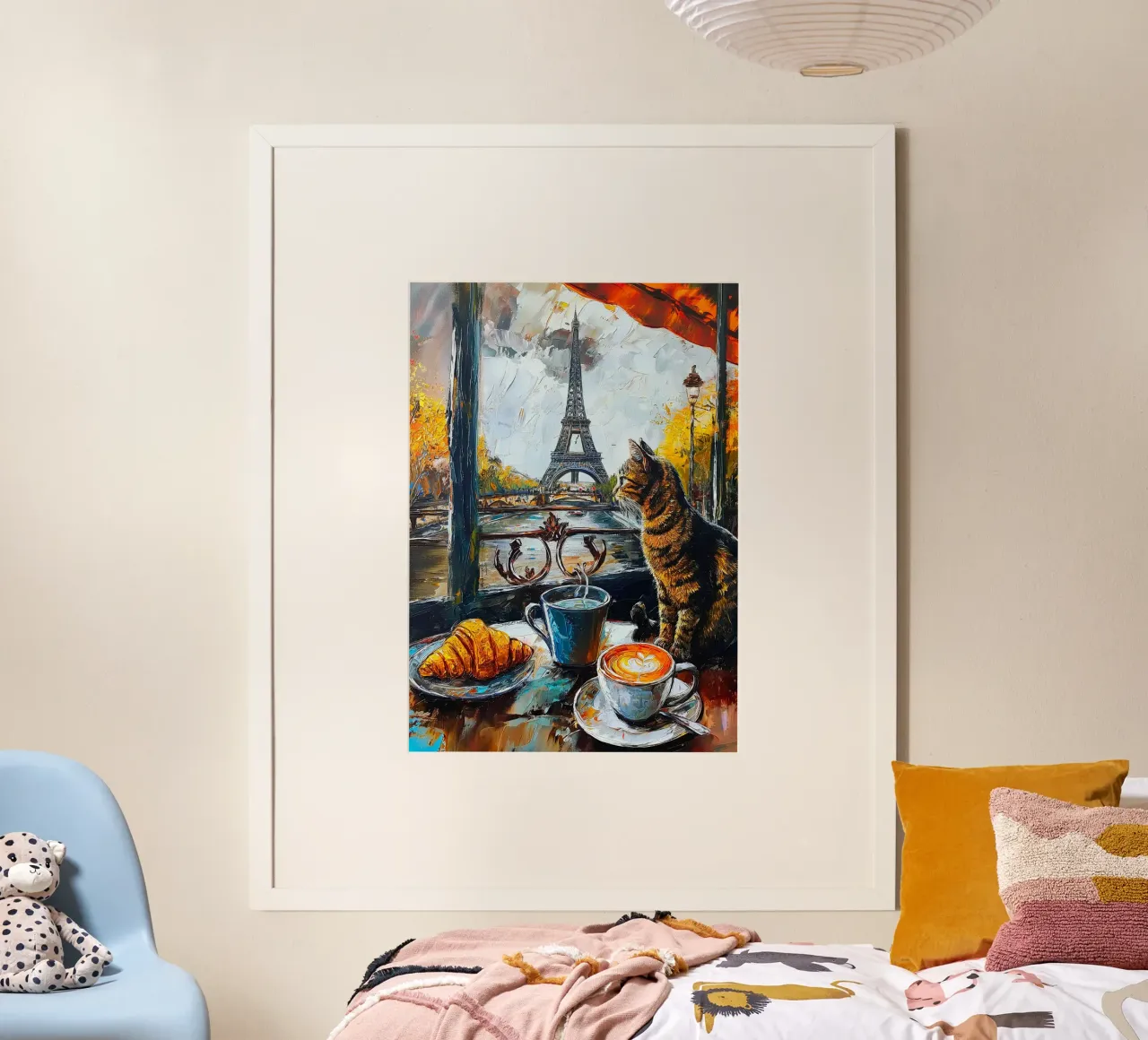 Gatto parigino con caffè e croissant poster da Fleur de Lys