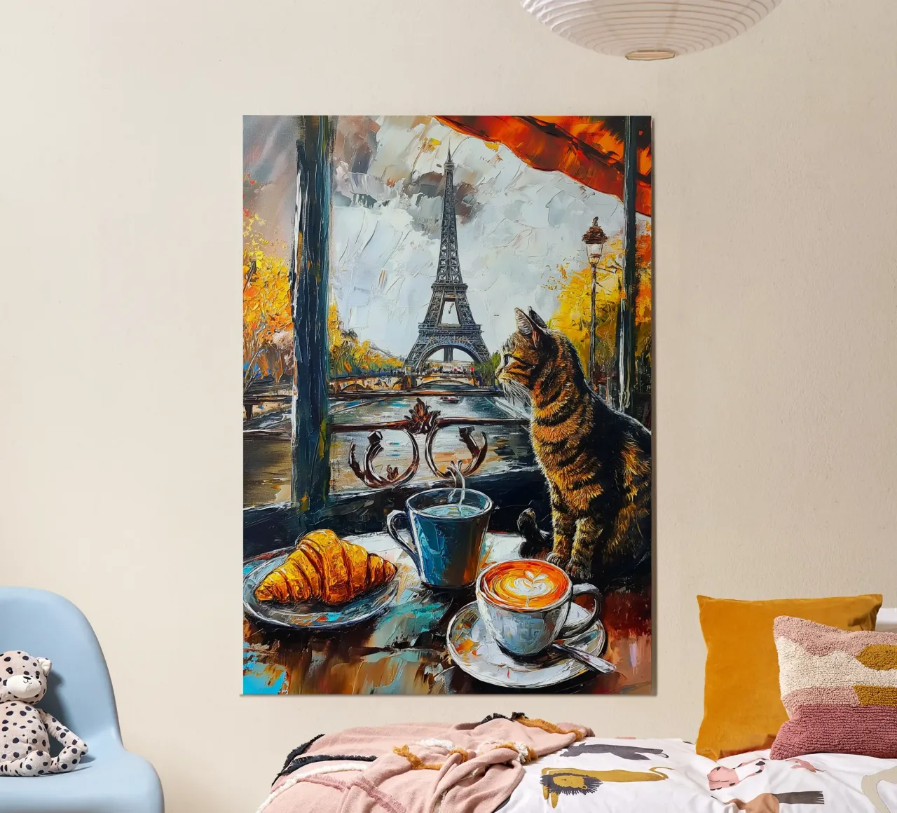 Gatto parigino con caffè e croissant poster da Fleur de Lys