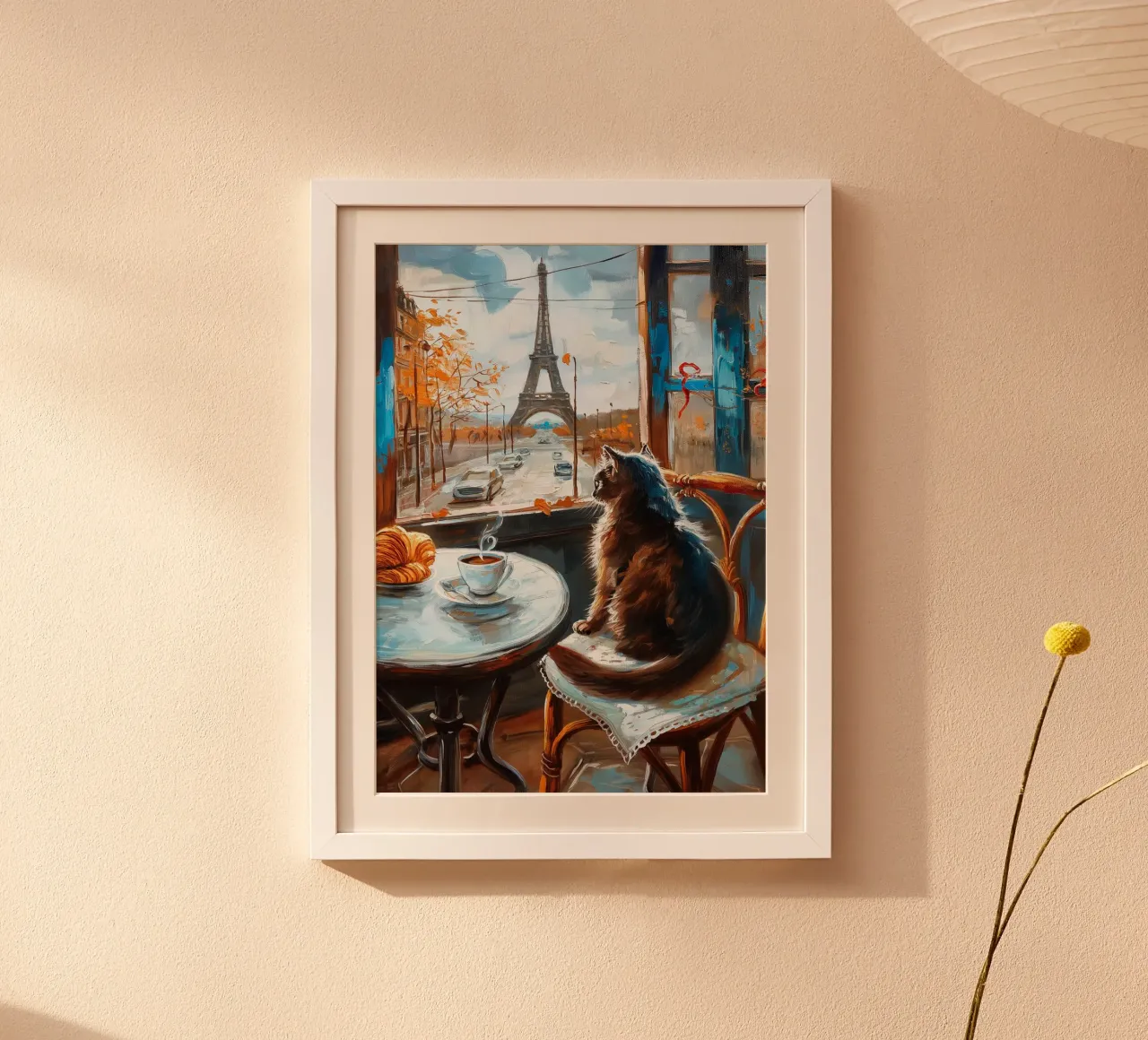 Gatto parigino con caffè e croissant poster da Fleur de Lys
