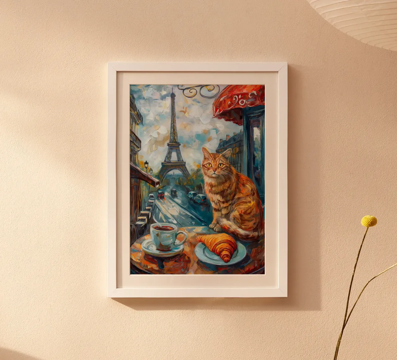 Gatto parigino con caffè e croissant poster da Fleur de Lys