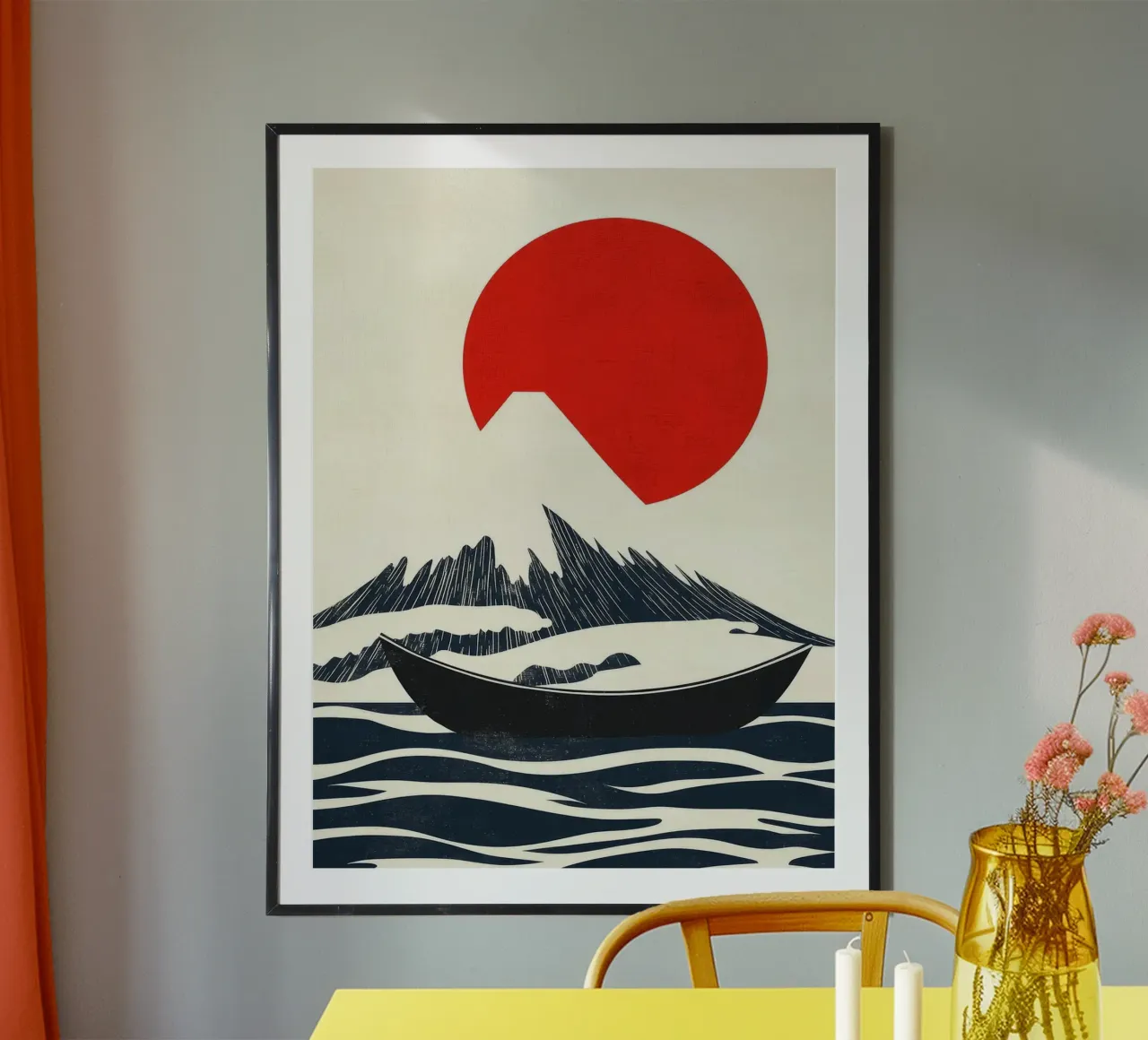 Montagna e barca giapponese poster da Anna Müller