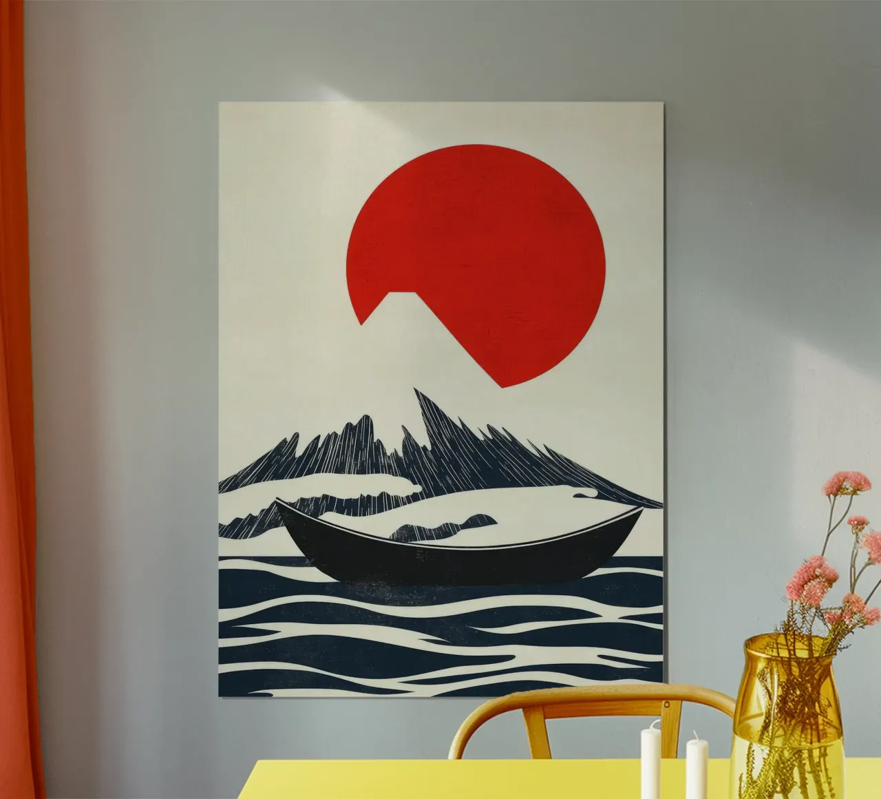 Montagna e barca giapponese poster da Anna Müller