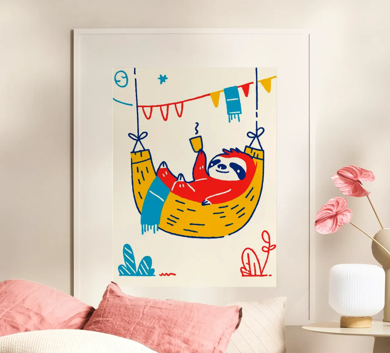 Sloth in Hammock with Coffee poster by Anna Müller