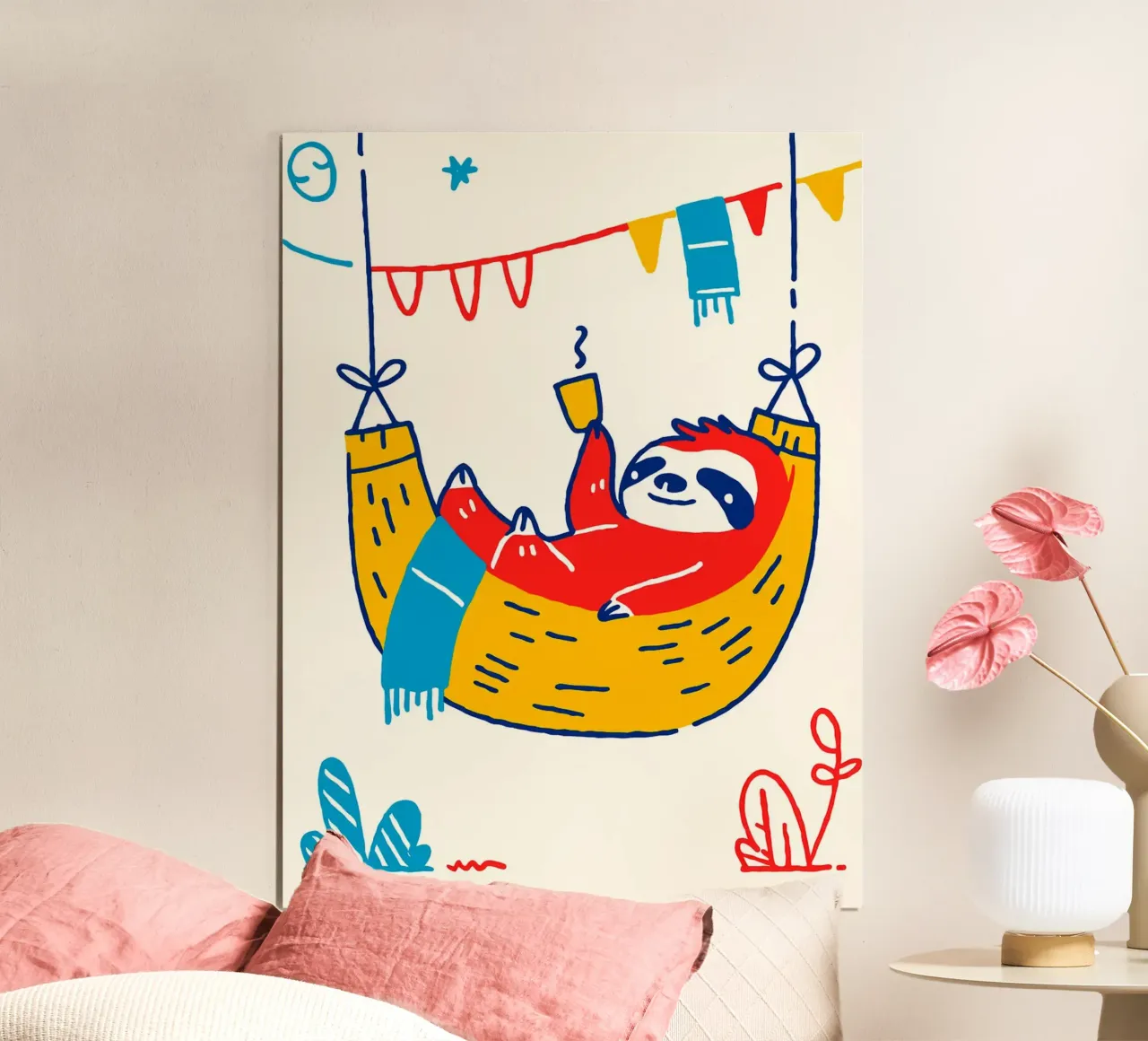 Sloth in Hammock with Coffee poster by Anna Müller