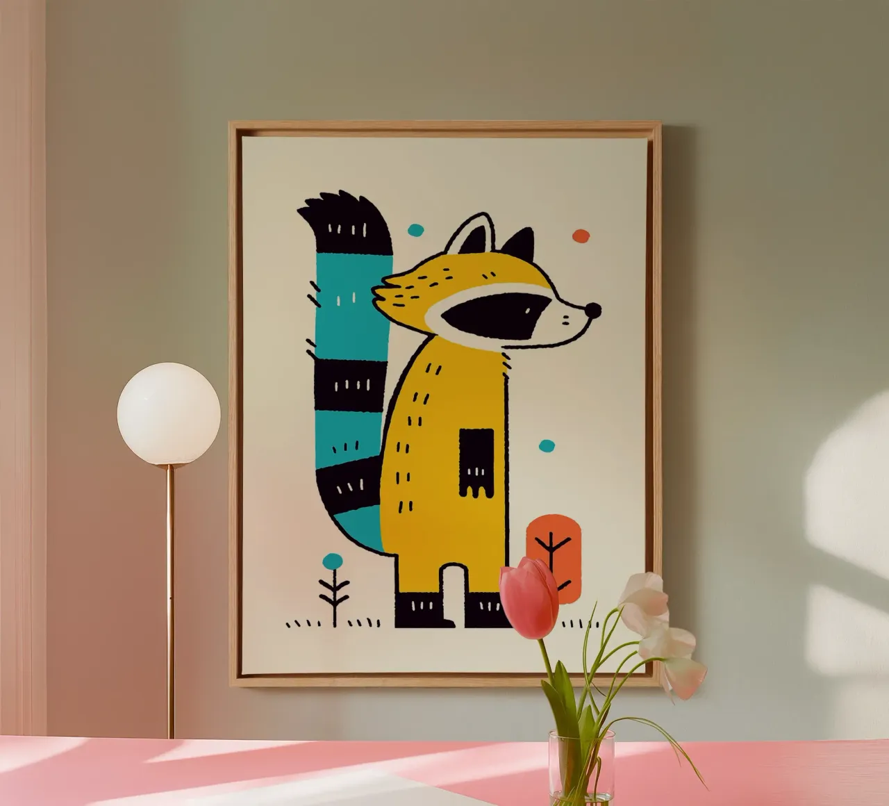 Simpática ilustración de un mapache lienzo con Marco flotante de Anna Müller