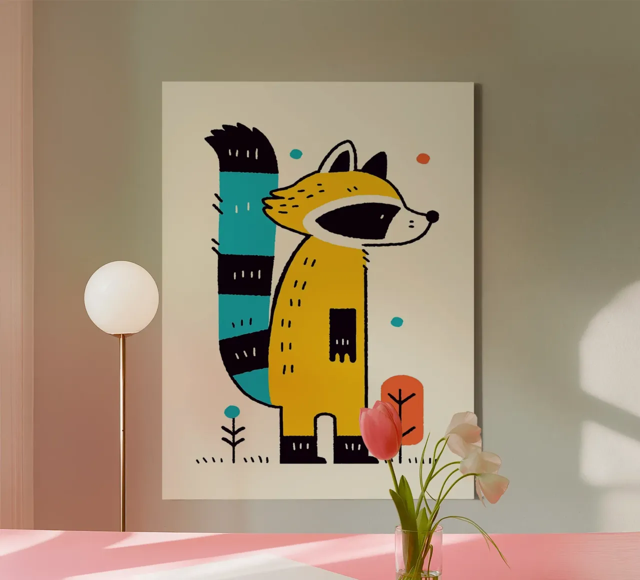 Simpática ilustración de un mapache lienzo con Marco flotante de Anna Müller