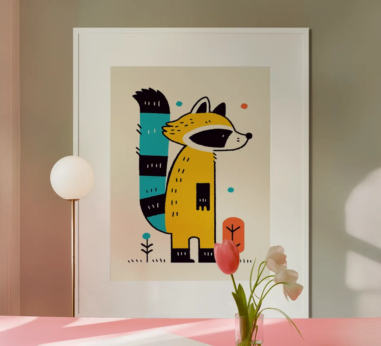 Simpática ilustración de un mapache poster de Anna Müller