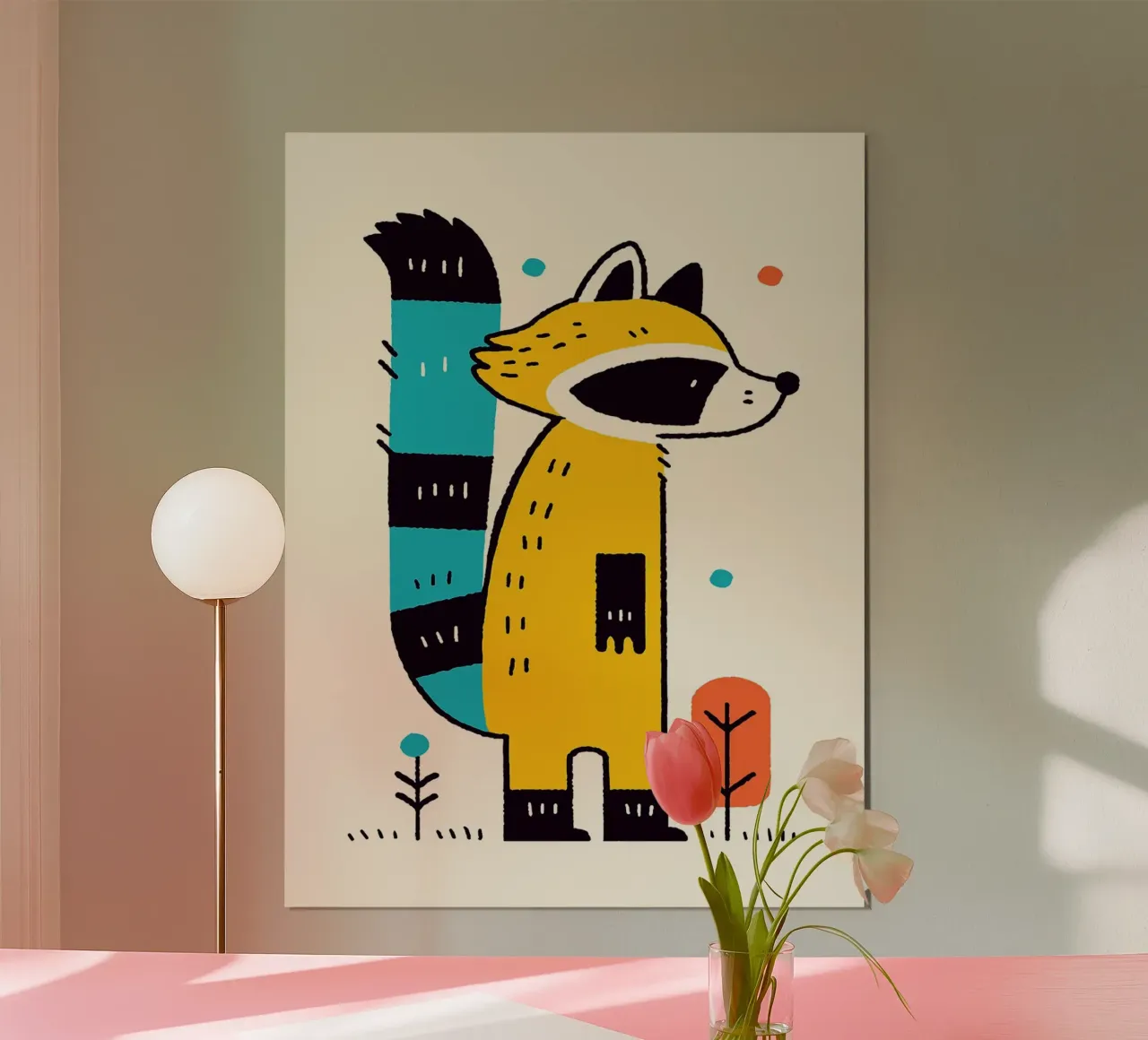 Simpática ilustración de un mapache poster de Anna Müller