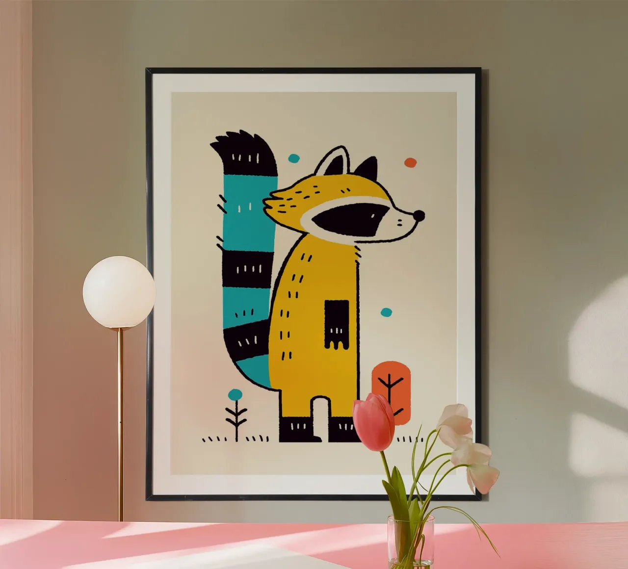 Simpática ilustración de un mapache poster de Anna Müller
