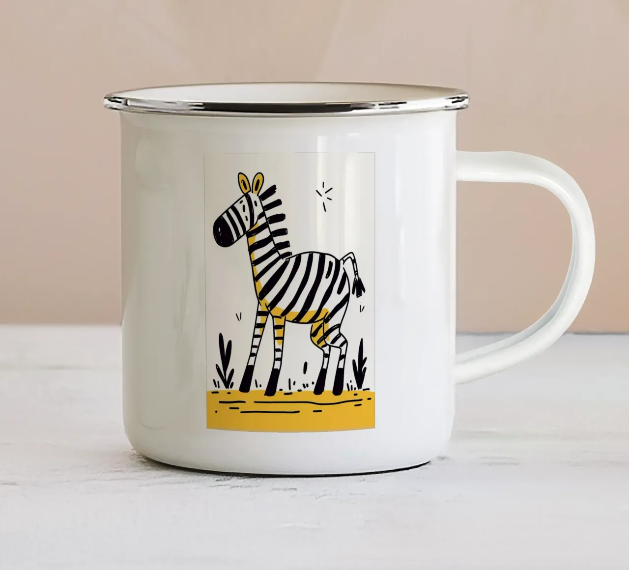 Illustrazione di una simpatica zebra tazza in smalto da Anna Müller