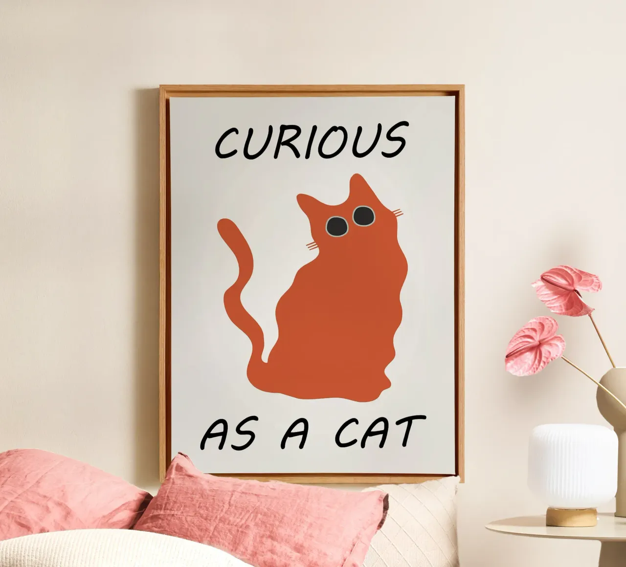 Ilustración de un gato curioso lienzo con Marco flotante de Anna Müller