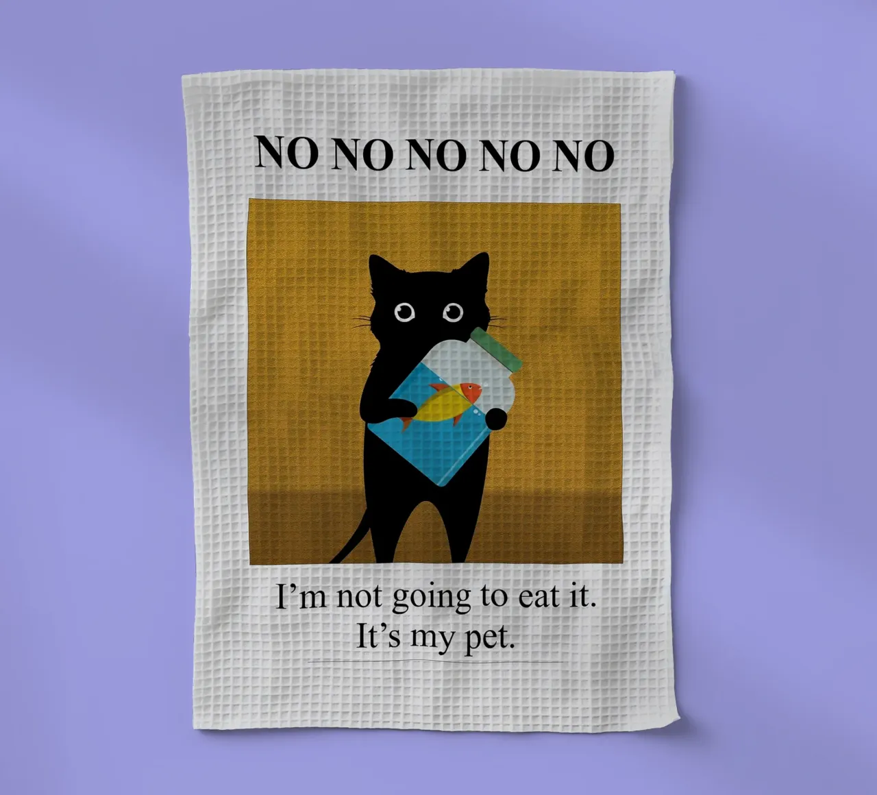 Chat noir tenant un poisson torchon de Anna Müller