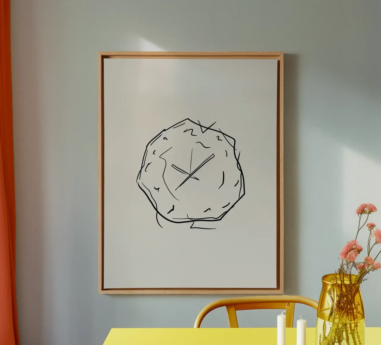 Clock Line Art canvas with Floater frame by Anna Müller