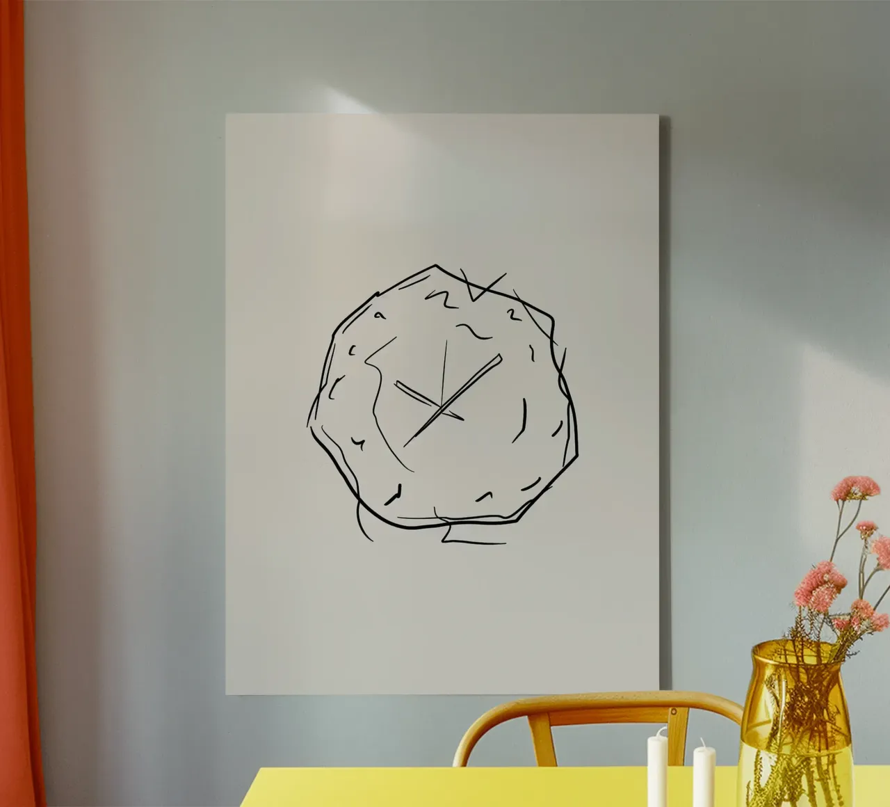 Clock Line Art canvas with Floater frame by Anna Müller