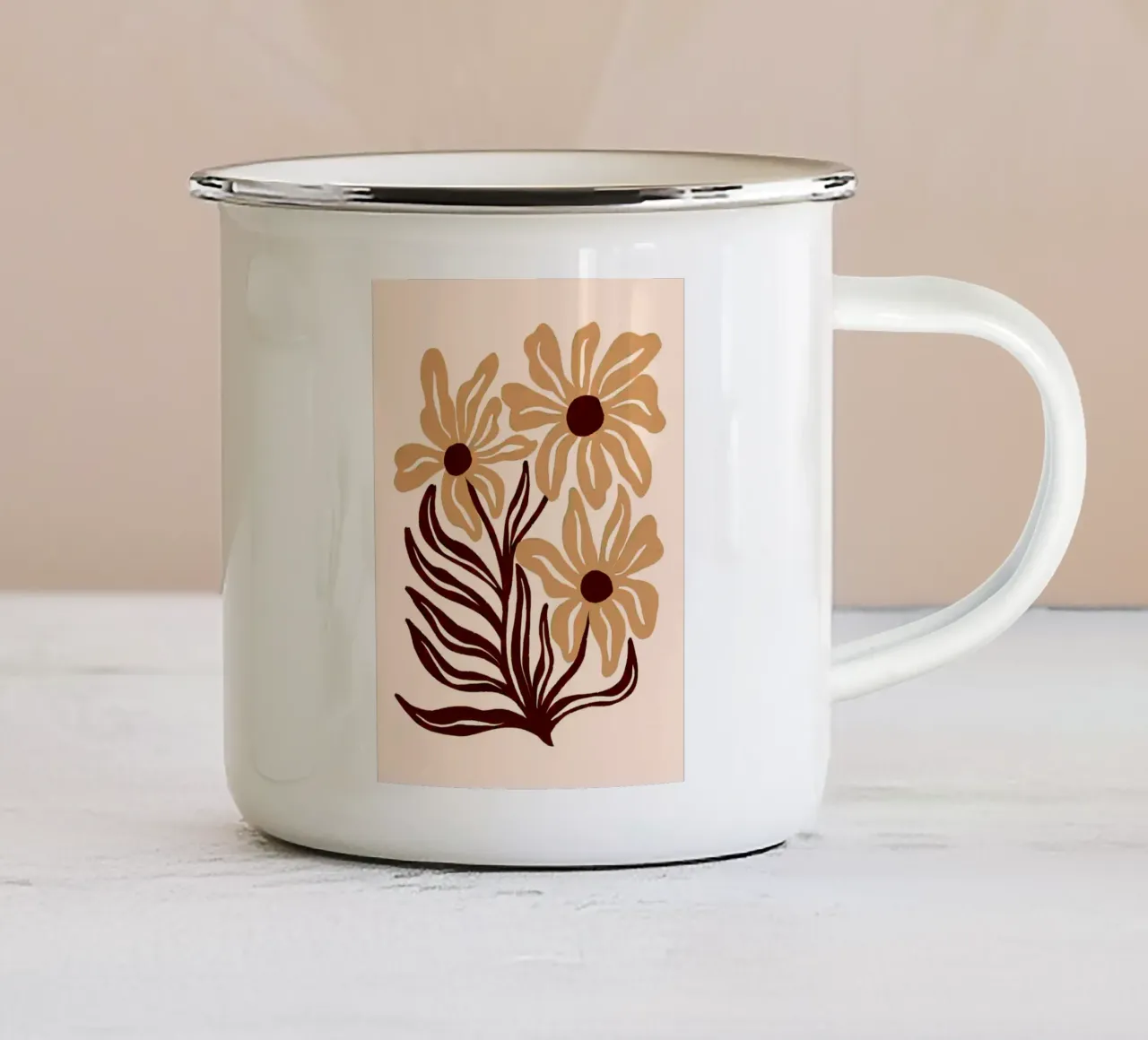Fiori pastello color terra tazza in smalto da Anna Müller