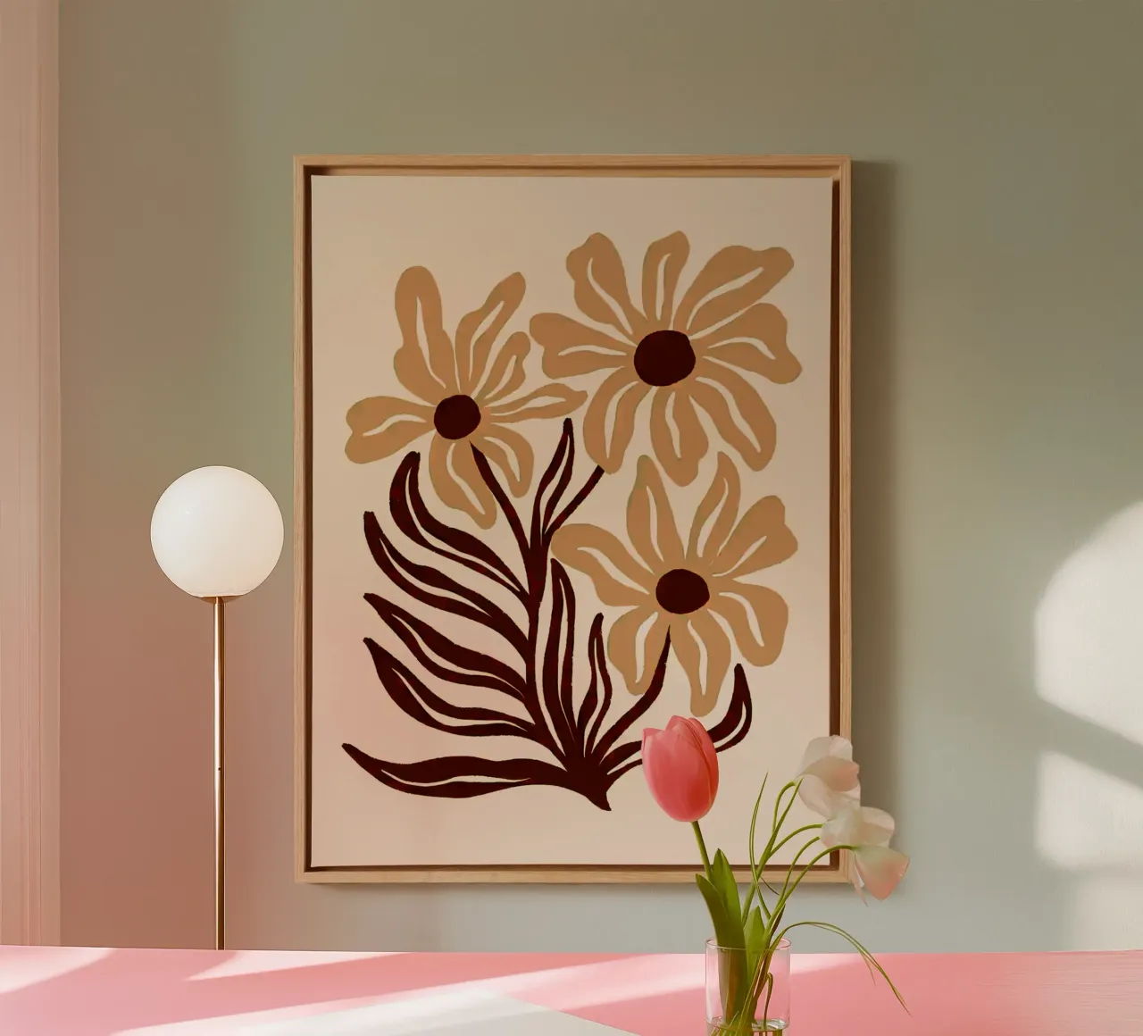 Fiori pastello color terra tela con Cornice a cassetta da Anna Müller