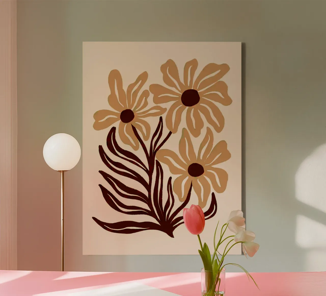 Fiori pastello color terra tela con Cornice a cassetta da Anna Müller
