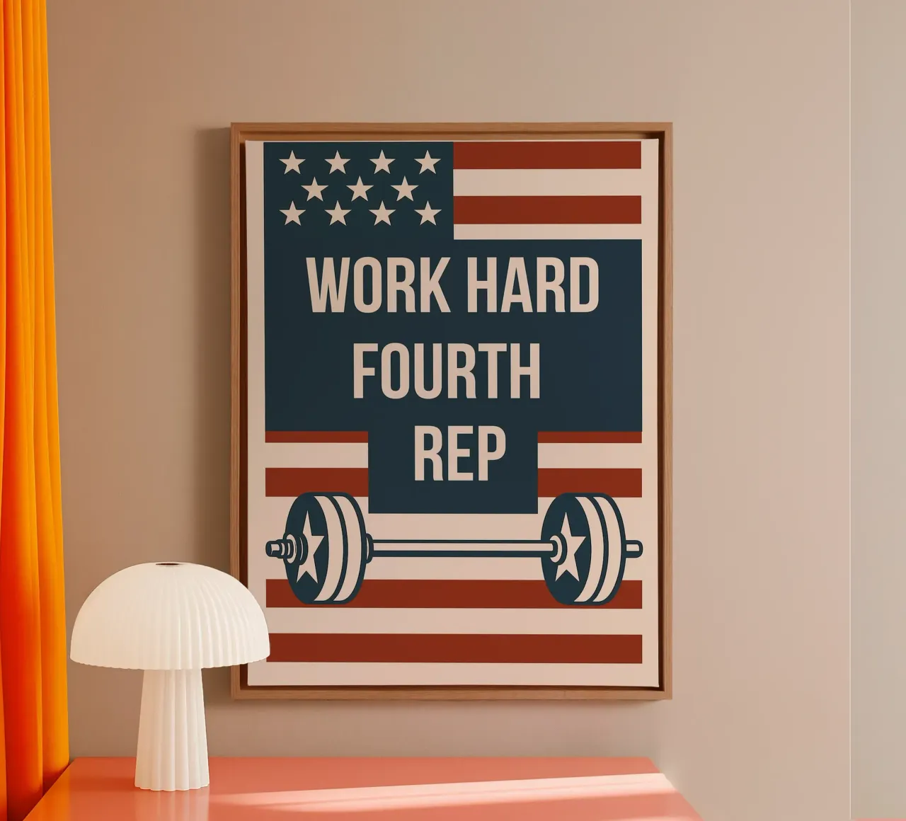 Work Hard Fourth Rep - Motivazione per il quarto luglio tela con Cornice a cassetta da Hannah Meyer