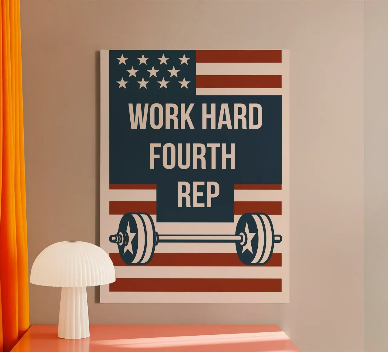 Work Hard Fourth Rep - Motivazione per il quarto luglio tela con Cornice a cassetta da Hannah Meyer