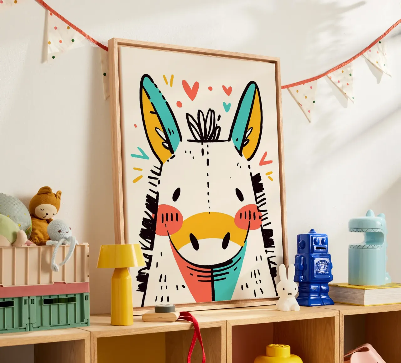 Simpática ilustración de un burro lienzo con Marco flotante de Hannah Meyer