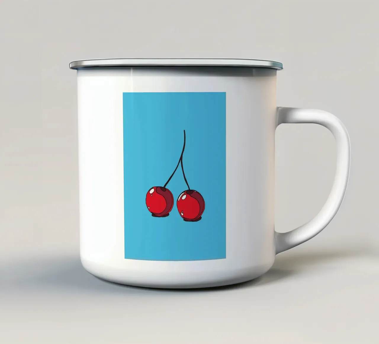 Due ciliegie su blu tazza in smalto da Hannah Meyer
