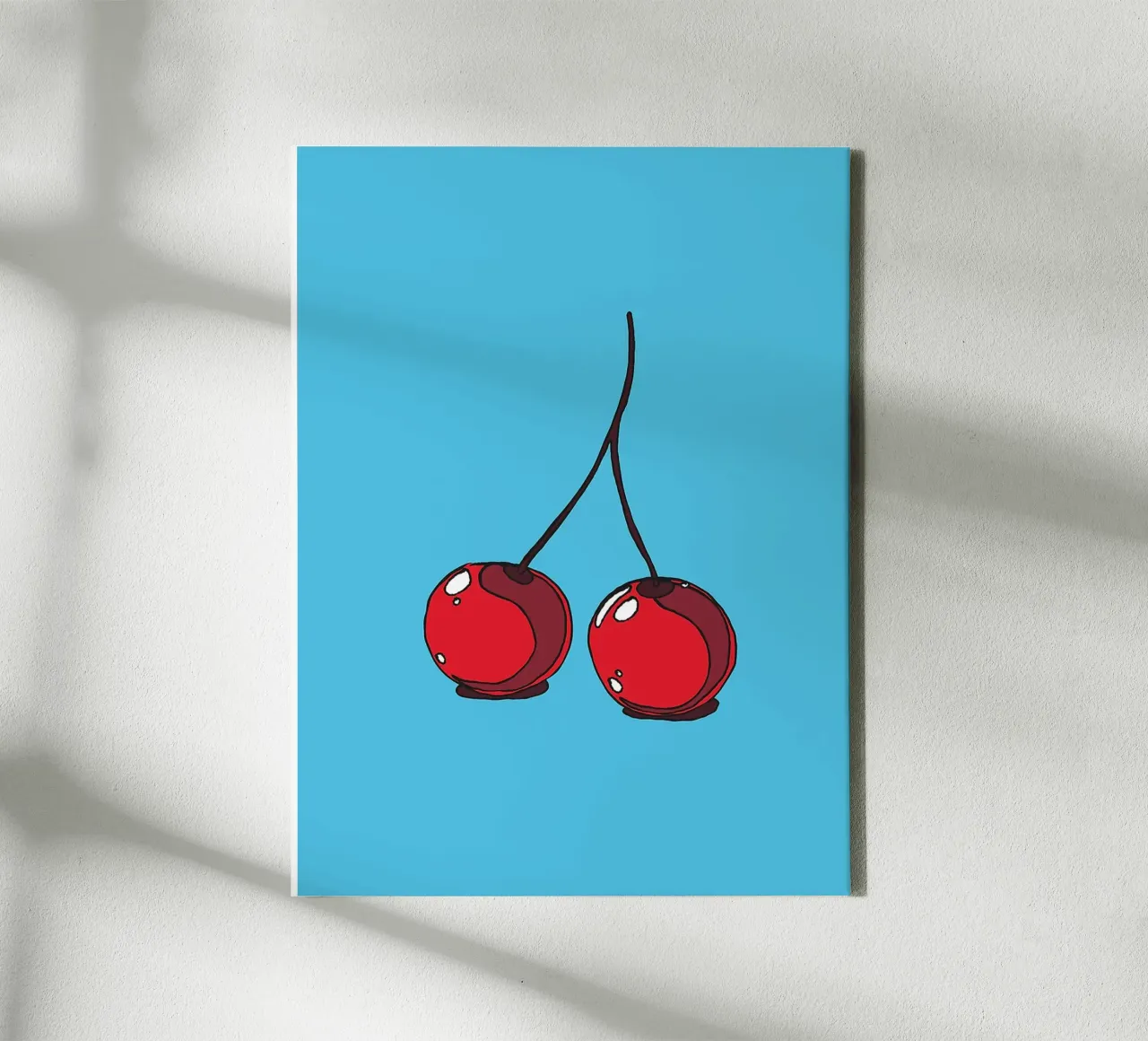 Twee kersen op blauw canvas met Baklijst van Hannah Meyer