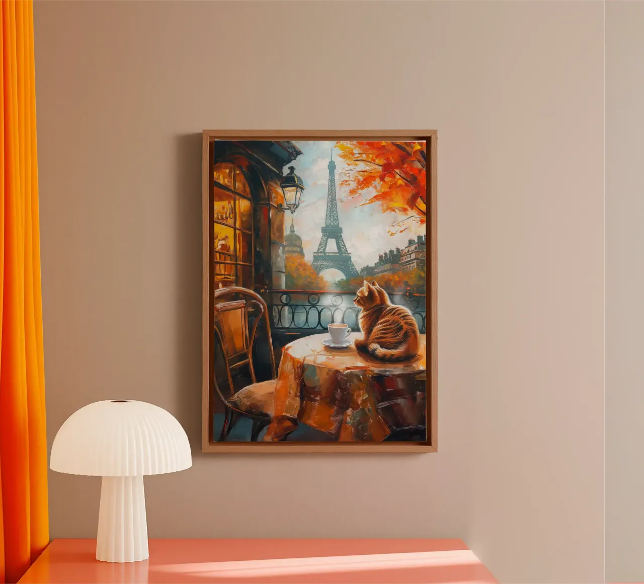 Parisian Cat Breakfast canvas with Floater frame by Voxel Visionaries