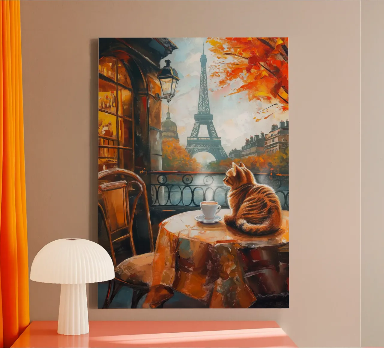 Parisian Cat Breakfast canvas with Floater frame by Voxel Visionaries