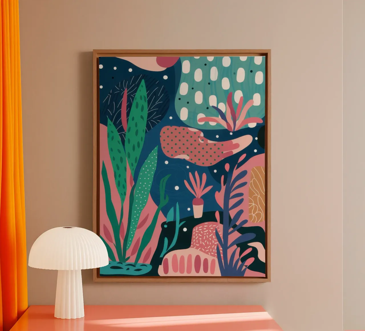 Whimsical Folk Tale canvas with Floater frame by Heaven Craft