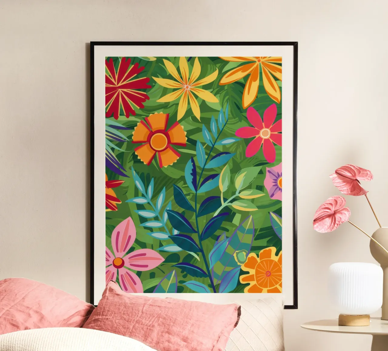 Semplice gioia in giardino poster con telaio in legno da Heaven Craft