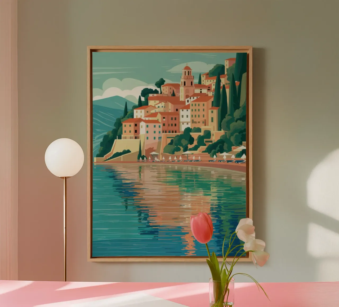 Serene klifhaven canvas met Baklijst van Heaven Craft