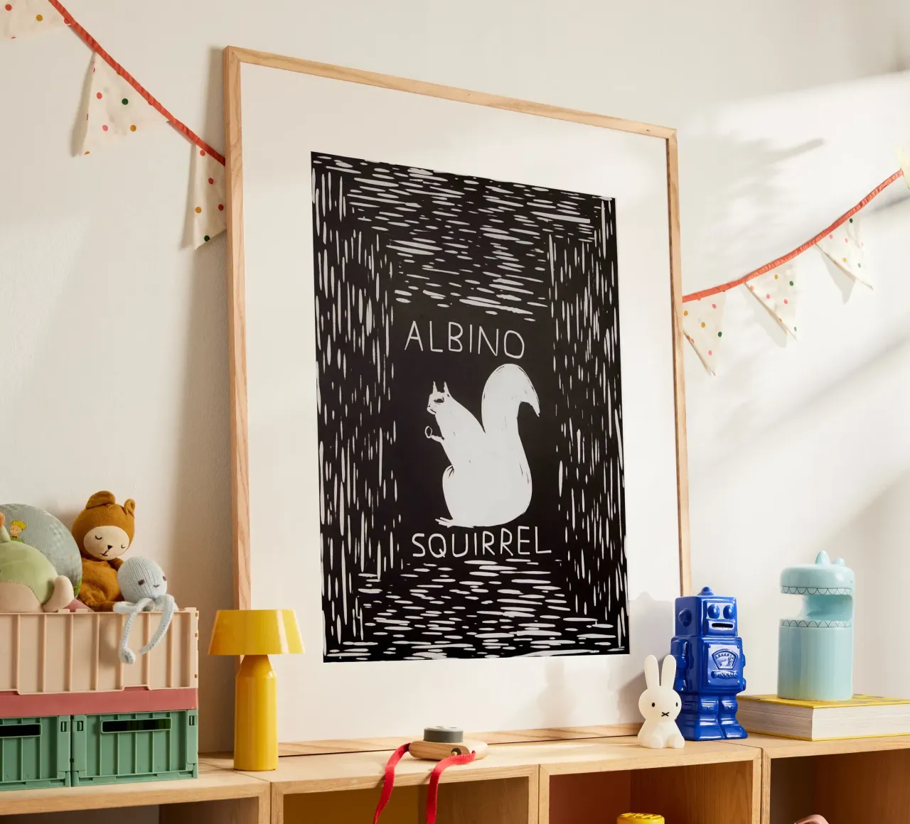 Scoiattolo albino - David Shrigley poster con telaio in plastica da ushop god