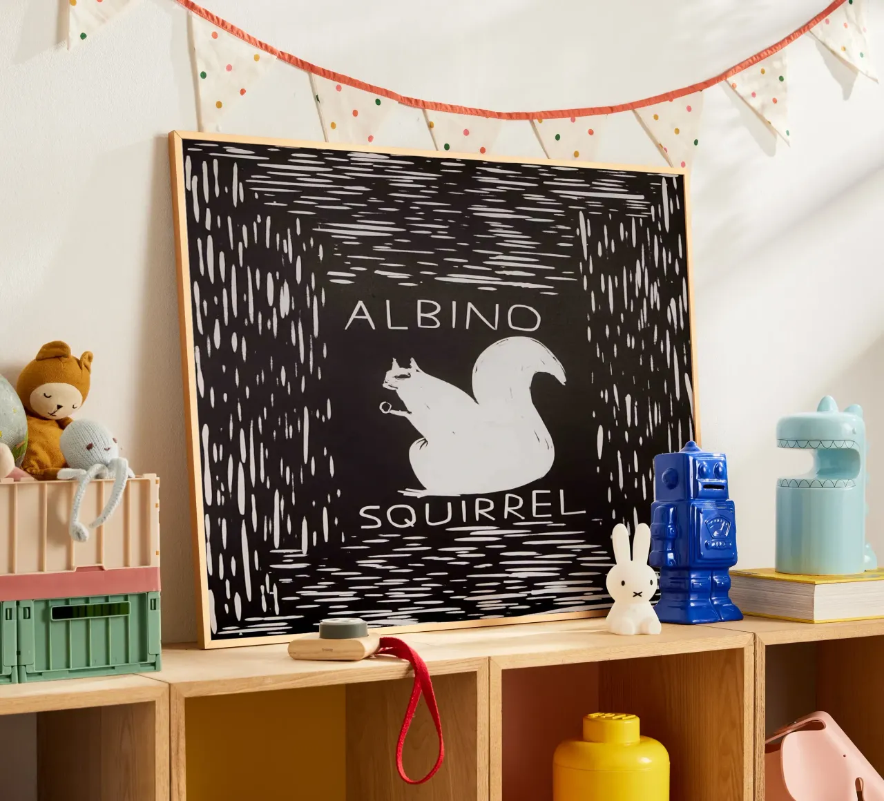 Scoiattolo albino - David Shrigley poster con telaio in plastica da ushop god