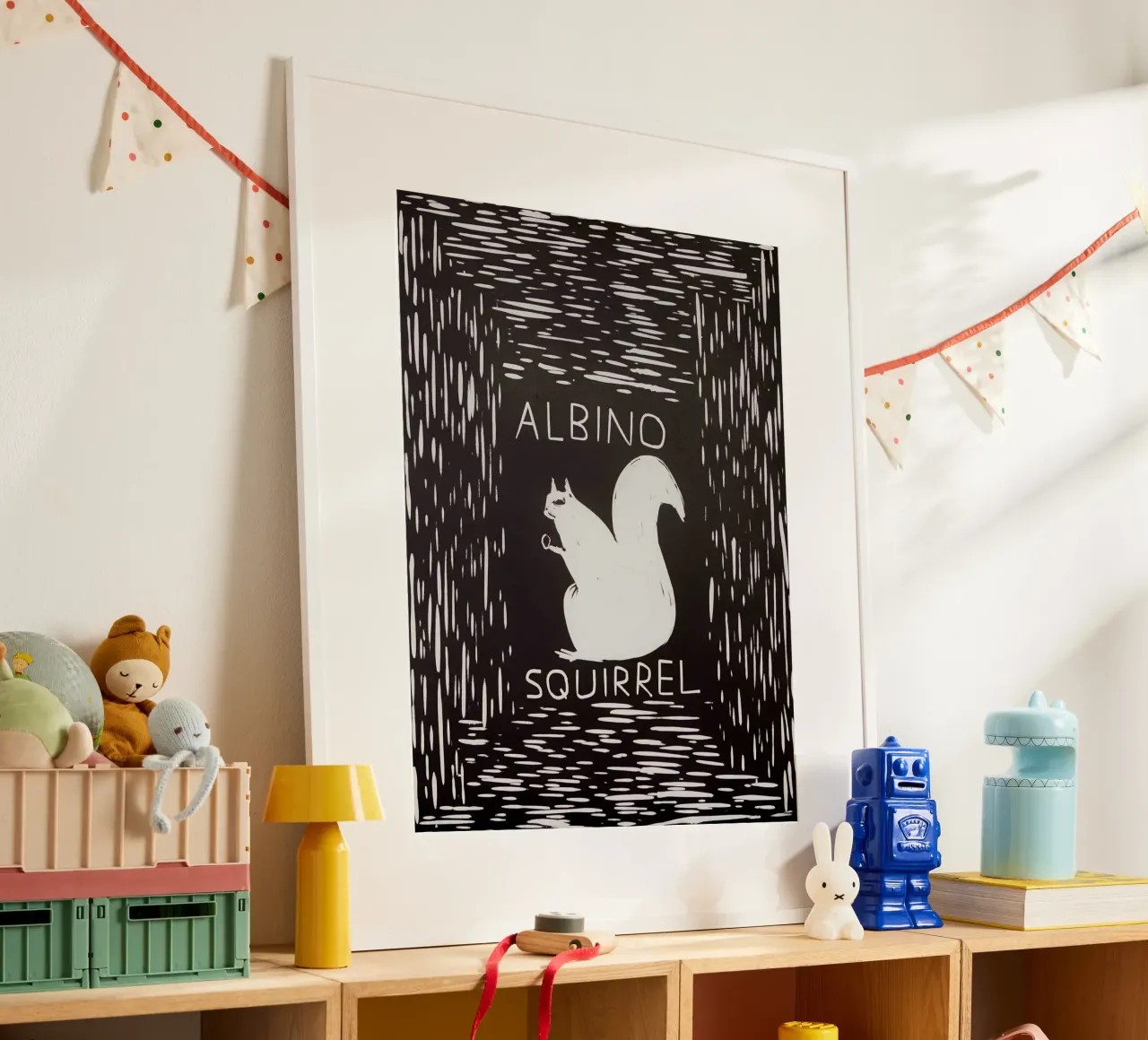 Scoiattolo albino - David Shrigley poster con telaio in plastica da ushop god