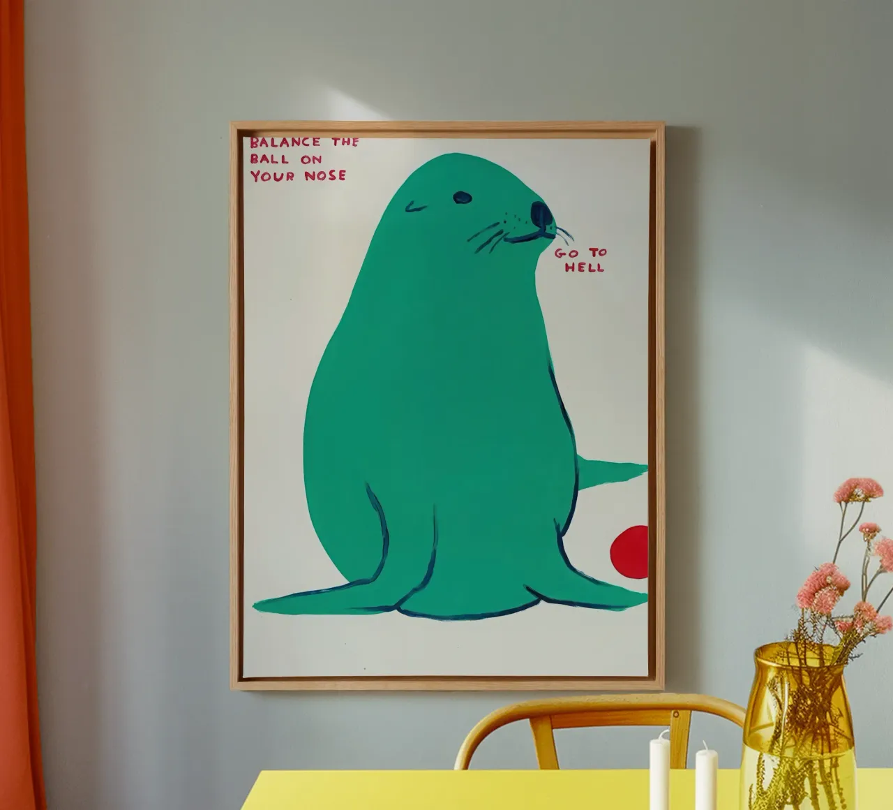 Balance The Ball On Your Nose - David Shrigley canvas with Floater frame by ushop god