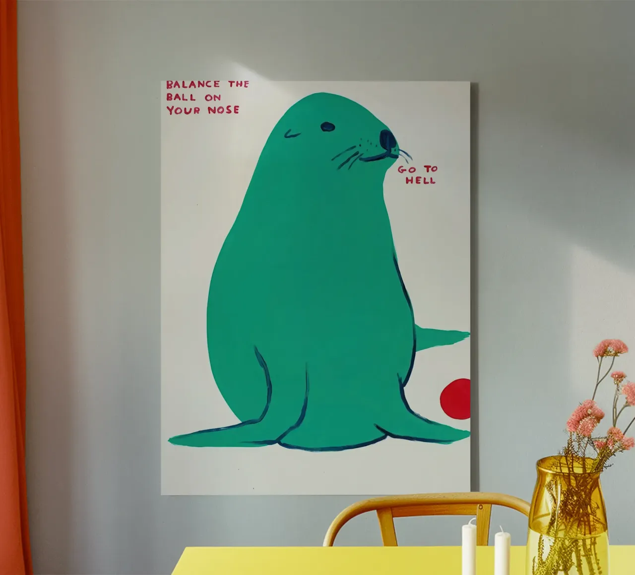 Balance The Ball On Your Nose - David Shrigley canvas with Floater frame by ushop god