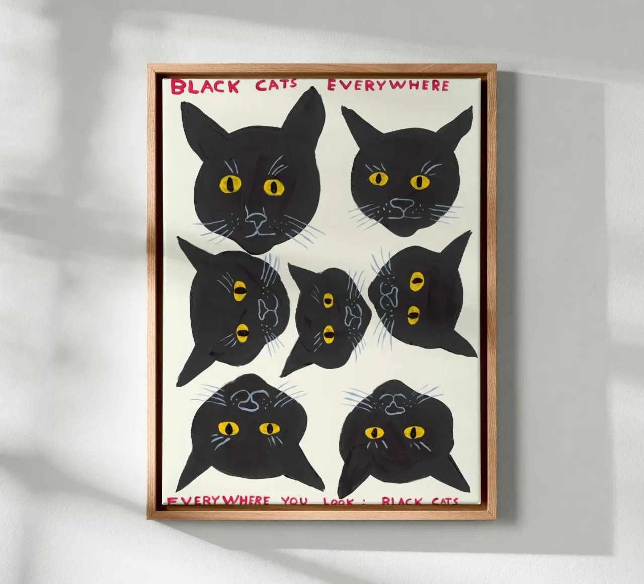 Gatti neri dappertutto ovunque si guardi - David Shrigley tela con Cornice a cassetta da ushop god
