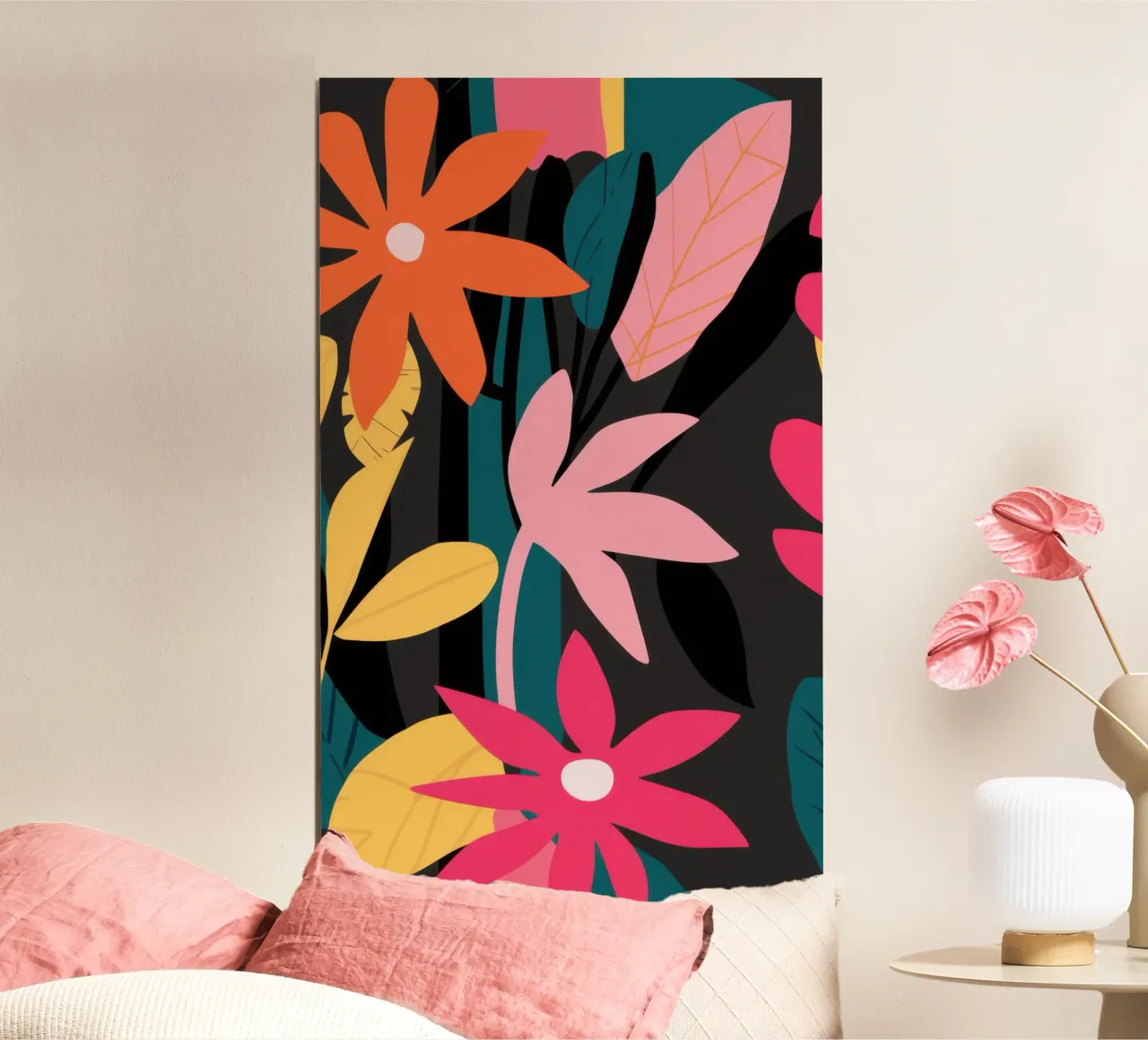 Fuoco floreale tropicale poster con telaio in legno da Echo Saber