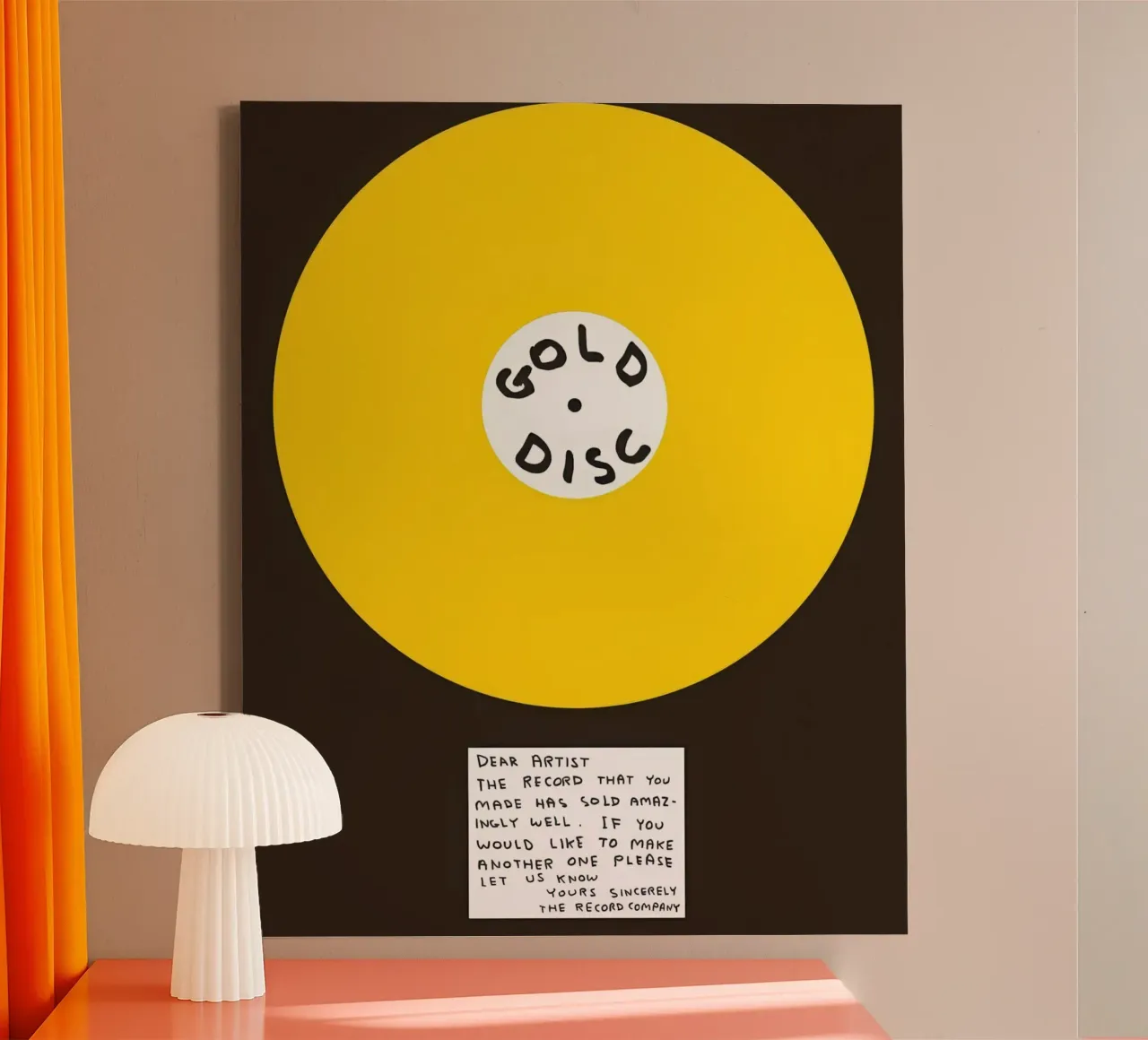 Disco d'oro David SHrigley tela con Cornice a cassetta da ushop god