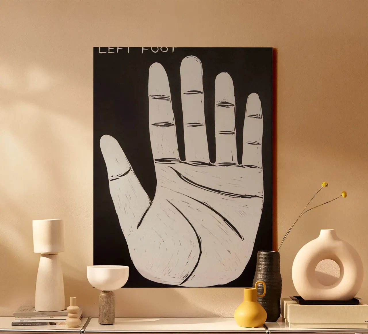 Left Foot canvas met Baklijst van ushop god