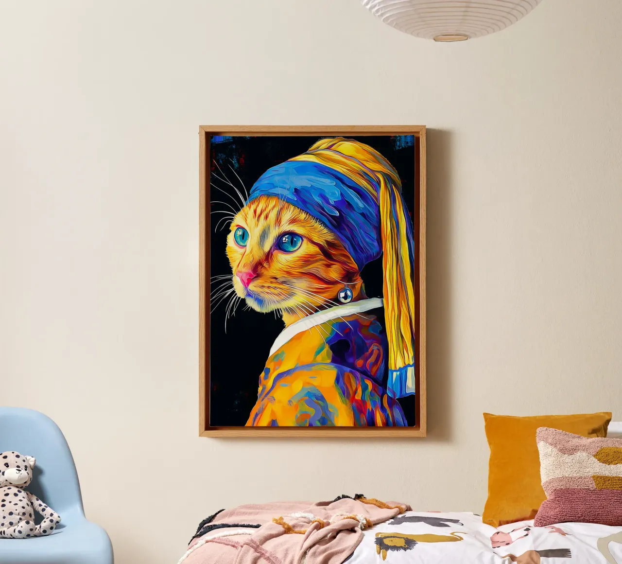 Ragazza gatto con orecchino di perla tela con Cornice a cassetta da Fleur de Lys