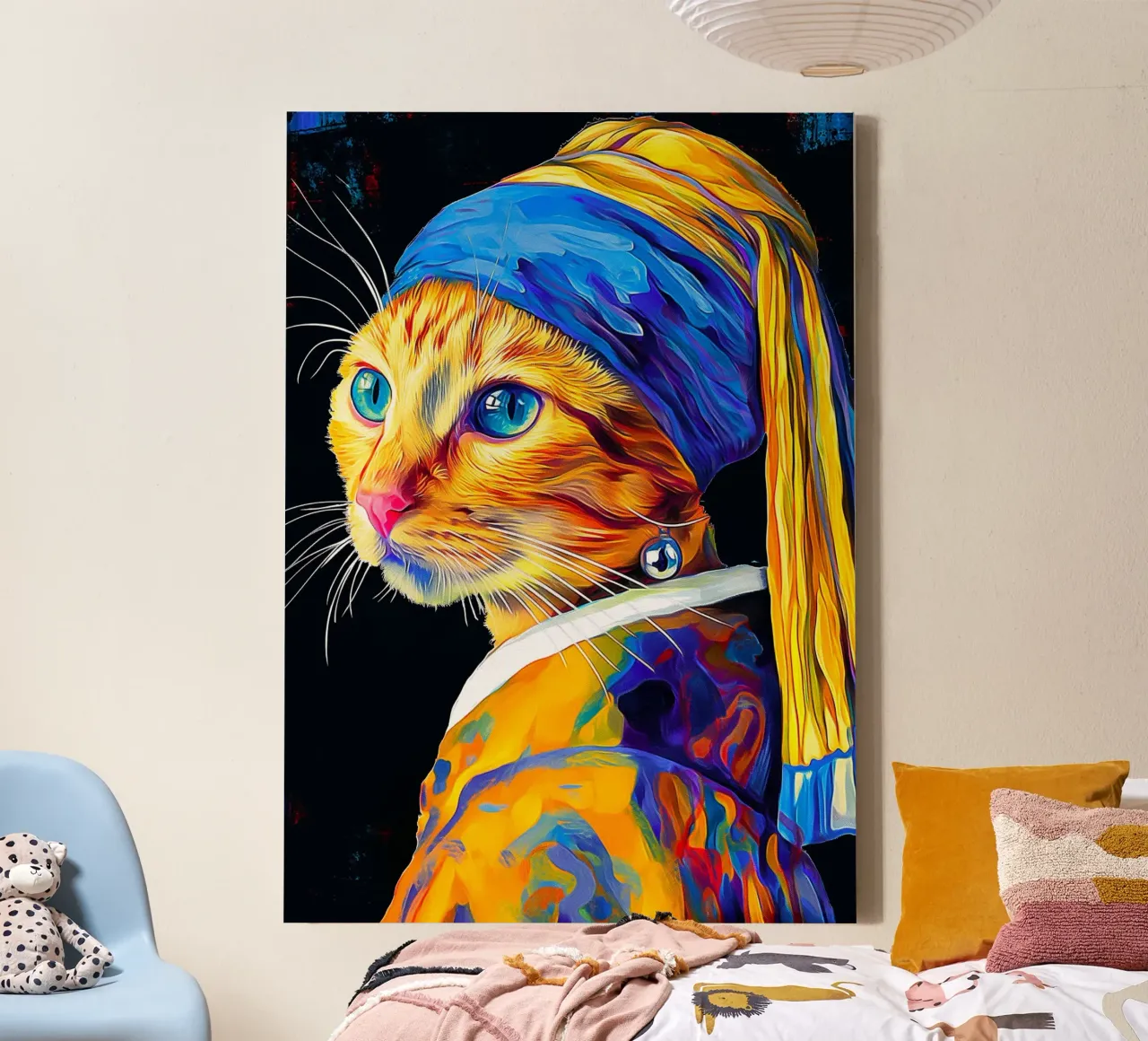 Ragazza gatto con orecchino di perla tela con Cornice a cassetta da Fleur de Lys