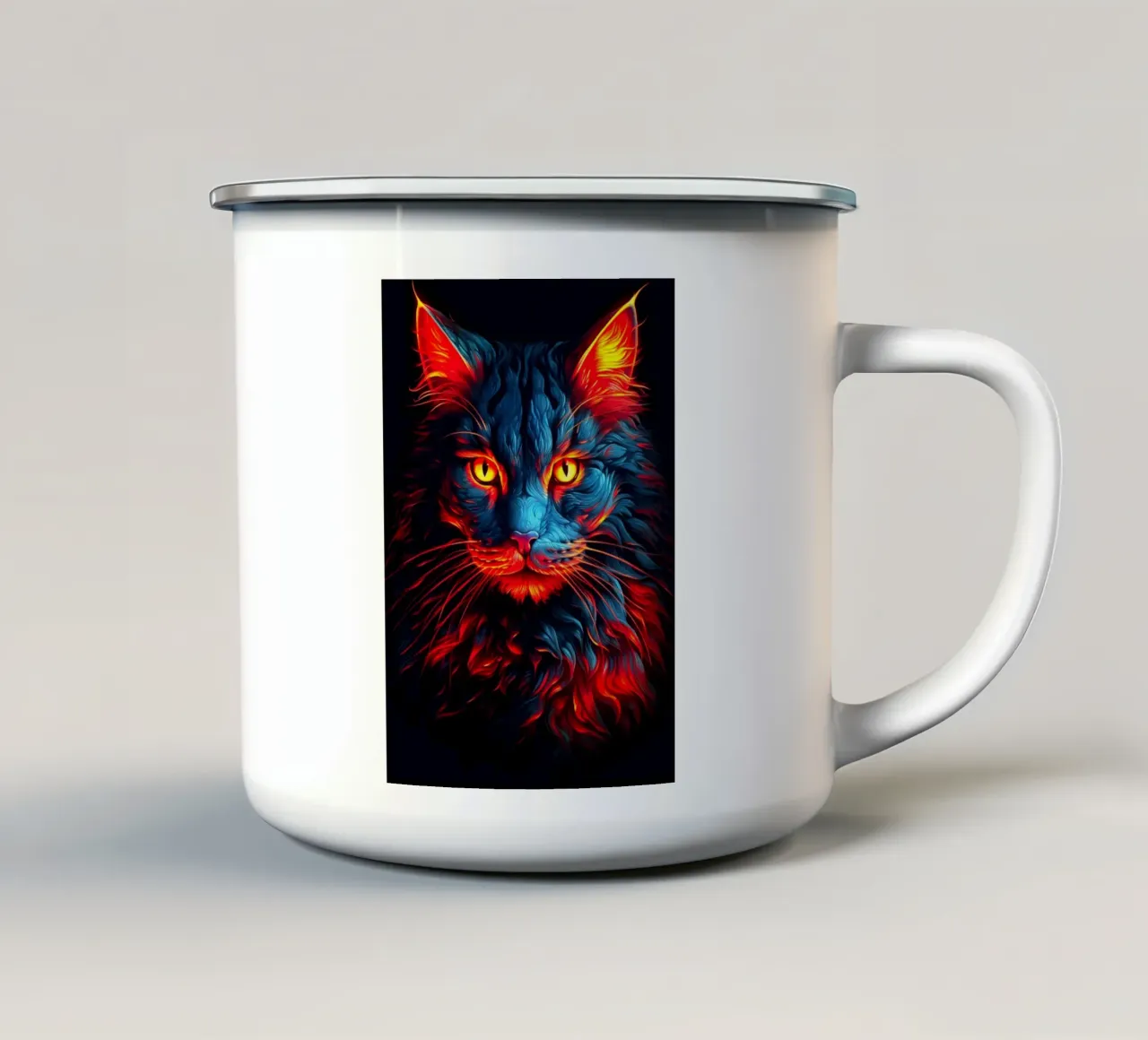 Gatto al neon tazza in smalto da Stellar Creative